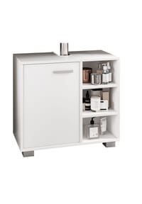 VCM. - Holz Waschbeckenunterschrank | Badschrank | Maße: H. 58 x B. 60 x T. 30 cm | 1 Drehtür | 3 kleine offene Regalfächer - Zalo L - Weiß