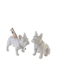 GILDE - Spardose Bulli, 2er Set, Bulldoge, Porzellan, Weiß - silber