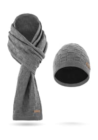 normani® - Winterset aus Merinowolle Schal und Mütze Muster Yuma - Anthrazit