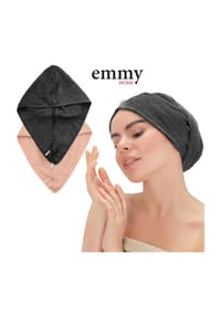 COFI - 2er Set Haarturban mit Knopf aus 100% Baumwolle Haartrockentuch - Rose OneSize