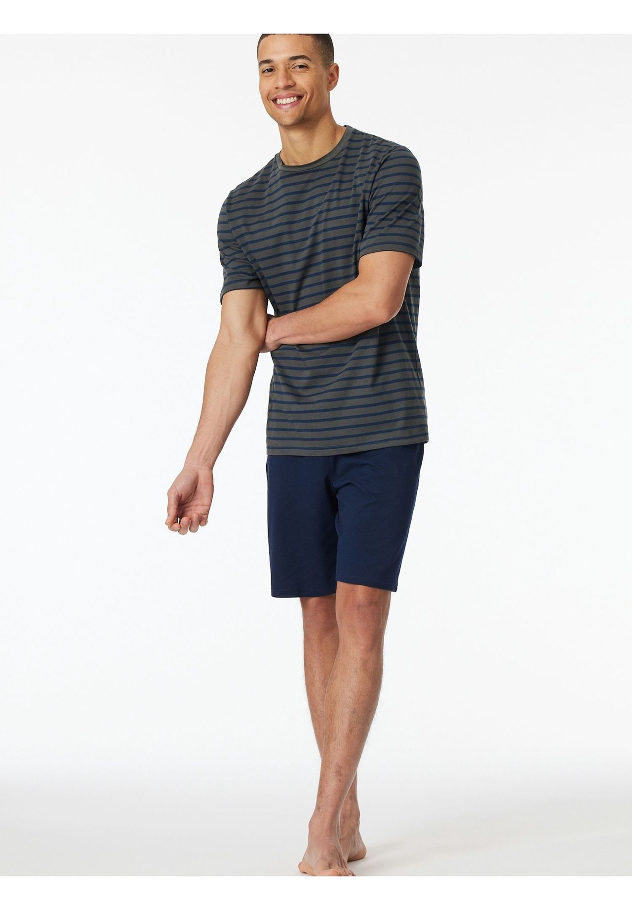 Schiesser Casual Essentials Shorty, Baumwolle, Gummibund, FüR Herren, Blau|Grau, 58