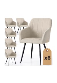 Akord - Luxano Quadratisch Gesteppte, Gepolsterte Esszimmerstühle, 6er-Set - beige / goldfarbene Beine