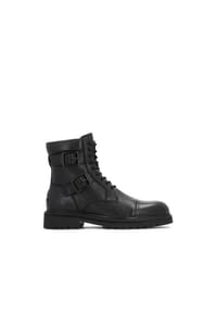 kazar - Schwarze Herrenstiefel aus Leder mit Schnallen und Schnürsenkeln - Schwarz