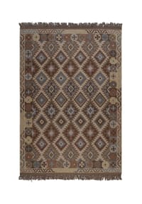 Green Looop - Handweb-Teppich Migny - Wollteppich, Kelim, handgewebt, Orient Look, mit Fransen - blau