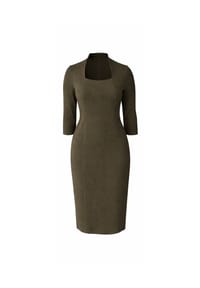 CAROLIN RICK - Jerseykleid mit Teilungsnähten und eckigem Halsausschnitt - Cognac