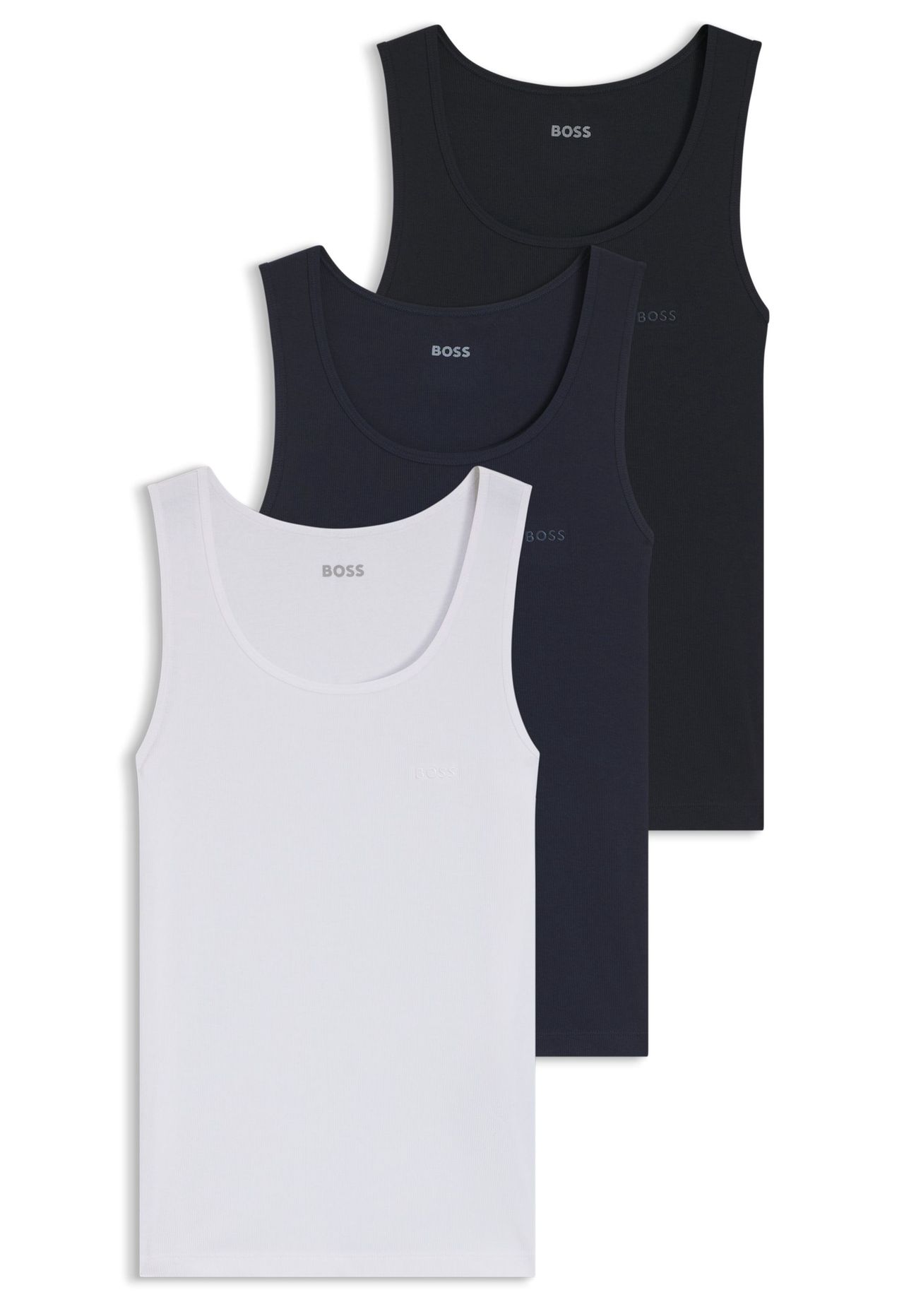 Boss Unterhemd Rib Classic, 3Er-Pack, FüR Herren, Schwarz|Blau|Weiß, M