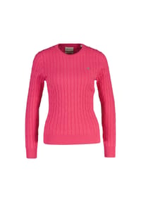 GANT - Damen Pullover - STRETCH COTTON CABLE C-NECK, Rundhals, Zopfstrick, Logo - 113  EGGSHELL