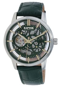 ONE ELEMENT Raptor - Herren Automatik Skelettuhr Armbanduhr mit Lederarmband - 5 ATM - Edelstahlgehäuse - blau-silber
