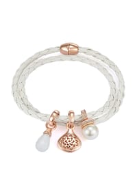 Luluandjane - Damen Armband aus Leder (synth.) in Weiß mit Glas und Perle (synth.) - weiß