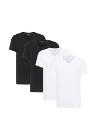 MUSTANG® - Herren T-Shirts, 4er Pack - Amado, Bio-Baumwolle, Single Jersey, V-Ausschnitt - Schwarz