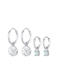 elli. - Ohrringe Creolen Plättchen Opal Edelstein 2Er Set 925 Silber - Gold