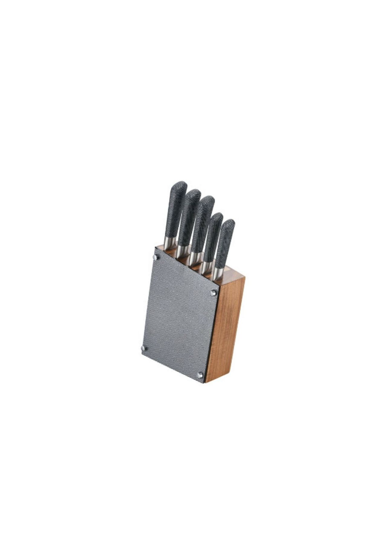 MICHELINO 6 tlg. Messer-Set aus Edelstahl mit Holzblock in Carbon Optik