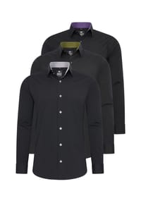 RUSTY NEAL® - Hemd (3er-Pack) Langarm im Slim-Fit geschnitten - Anthrazit-Navy-Braun