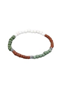 KUZZOÍ - Armband Glass Beads Weiß-Braun 925 Silber - Dreifarbig