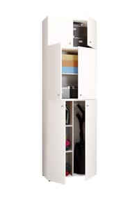 VCM. - Holz Besenschrank | 6 Fächer | Maße: H. 223 x B. 70 x T. 39 cm | Haushaltsschrank | Mehrzweckschrank | Aufsatz mit zwei Türen - Lona - Buche