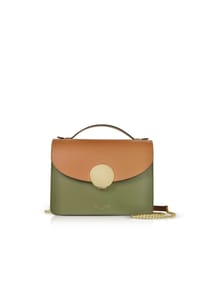 LePARMENTIER PARIS NEW ONDINA COLOR BLOCK - New Ondina Color Block Flap Top Satchel Bag - caramel/dark Green