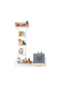 VCM. - My Home - Kinderregal Buchstabe L | hängend für Toniebox und Tonie Figuren | platzsparendes Regal | Maße: H. 54 x B. 38 x T. 19 cm | Wandregal für Musikbox und Figuren Aufbewahrung mit Magneteinsätzen | Aufbewahrungsregal Holz - Grau