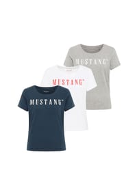 MUSTANG® - Damen T-Shirt 3er Pack - Alma, Baumwolle, Rundhals, Logo - 2xSchwarz/Weiß