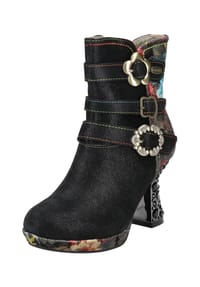 LAURA VITA® - Leder/Textil Stiefelette - Schwarz Kombi