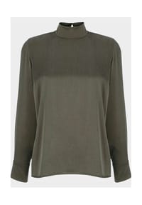 Alba Moda - Satinbluse mit Stehkragen - oliv