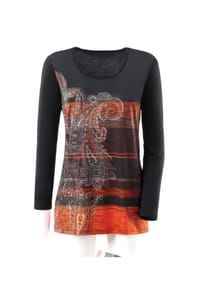 Witt - Longshirt - schwarz-orange-gemustert