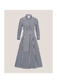 MADELEINE - Gestreiftes Hemdblusenkleid mit Bindeschärpe - marine / weiß