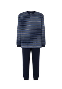 El Búho NOCTURNO® - Moderner Herren-Schlafanzug, lang, Baumwolle - marineblau