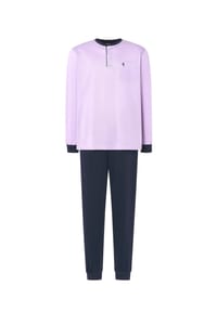 El Búho NOCTURNO® - Premium- Schlafanzug für Herren, Lang, Baumwolle, uni - malve/marineblau