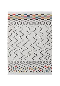 Kayoom - Wohnzimmer Teppich – Kurzflorteppich Agadir 410 in weiß - schwarz - bunt - weiß - schwarz - multi