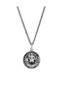KUZZOÍ - Halskette Herren Löwe Sternzeichen Massiv 925 Silber - Schwarz
