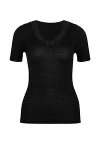 CALIDA - Damen Kurzarm-Shirt aus Wolle-Seide Silky Wool Joy - WS schwarz