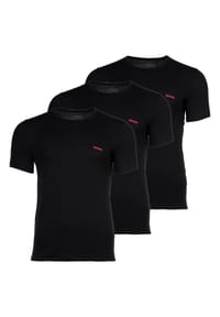 HUGO - Unterhemd 3er Pack, Rundhals, Logo, Baumwolle, uni, für Herren - 1 BLACK