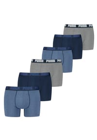 PUMA® - Herren Boxer Shorts, 6er Pack - Basic Boxer ECOM, Cotton Stretch, Everyday - Blau/Grau