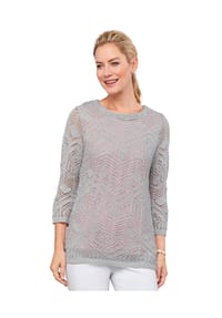 GOLDNER - Kurzgröße:  Strickpullover mit Ajourmuster - grau