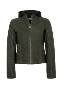 JILANI - Damen Lederjacke Kapuze Lammleder dunkelgrün - dunkelgrün