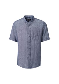 CASAMODA - Herren Leinenhemd Kurzarm uni Casual Fit - Blau