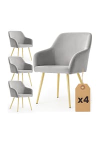 Akord - Estelle Glatte Esszimmerstühle aus Samt, 4er-Set - beige / goldfarbene Beine