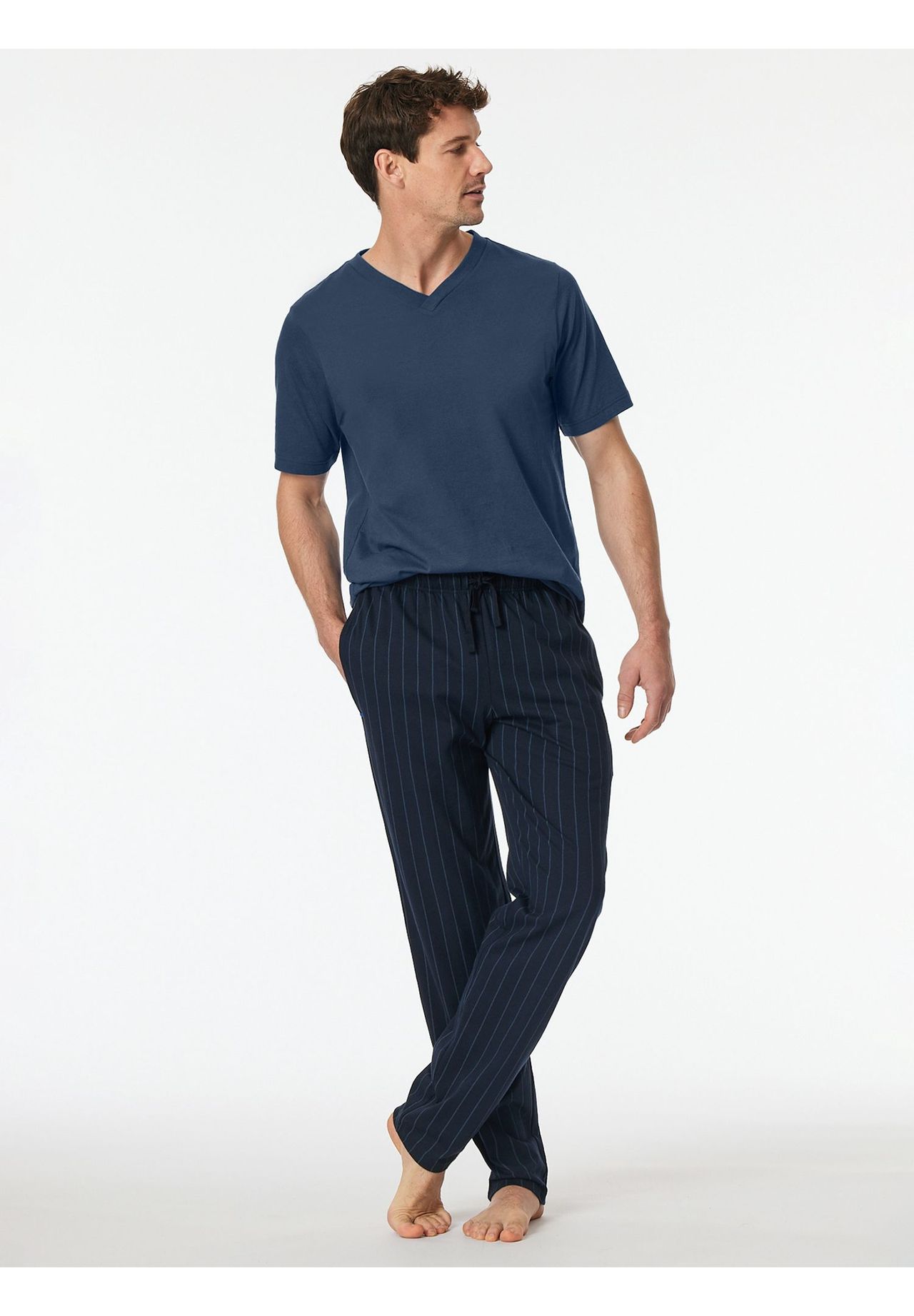 Schiesser Mix & Relax Schlafanzug-Hose, Eingrifftaschen, FüR Herren, Blau, 50