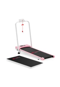 HOME FITNESS CODE - 2-in-1 Laufband C1 mit Handlauf, faltbar, manuelle Steigung, LCD-Display, Trainingsmatte, Rosa - 