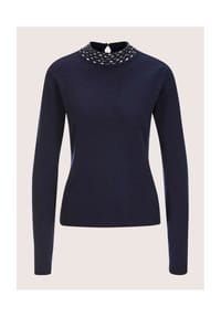MADELEINE - Eleganter Wollpullover mit Stehkragen - bleigrau / melange