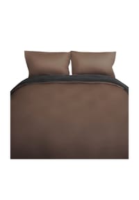COFI - Einfarbige Wendebettwäsche 100% Baumwolle Satin  Reißverschluss - Braun/Anthrazit 135 x 200 cm