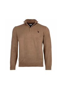 U.S. POLO ASSN. - Herren Strickpullover mit Stehkragen - Half Zip, Logo, Baumwolle - Beige