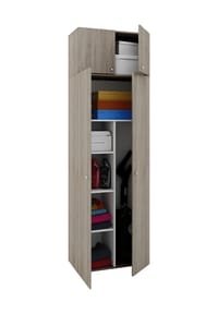 VCM. - Besenschrank | 6 Fächer | Maße B. 70 x  H. 238 x T. 40 cm | Haushaltsschrank | Mehrzweckschrank | Aufsatz mit zwei Türen - Vandol - Buche