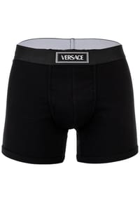 VERSACE - Herren Boxershorts - RIBBED, Trunks, Stretch Cotton, Logo, einfarbig - Schwarz