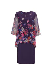 GOLDNER - Kleid mit floralem Chiffonüberwurf - amethyst / gemustert