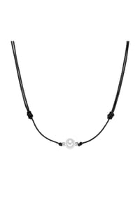 VALERO PEARLS - Damen Kette aus 925/- Echtleder in Schwarz mit Süßwasser-Zuchtperle - weiß