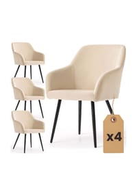 Akord - Estelle Glatte Esszimmerstühle aus Samt, 4er-Set - beige / goldfarbene Beine