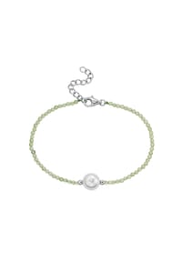 SMART JEWEL® - Armband mit Edelstein-Kugeln + Muschelkern-Perle, Silber 925 - grau