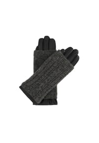 kazar - Lederhandschuhe mit Pullover-Overlay mit kariertem Muster - Schwarz