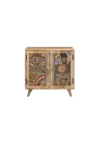 GINER & COLOMER - Beistelltisch aus Mangoholz, 60 cm, Boho-Stil, Ethno-Look - 60 x 60 x 30 cm - mehrfarbig